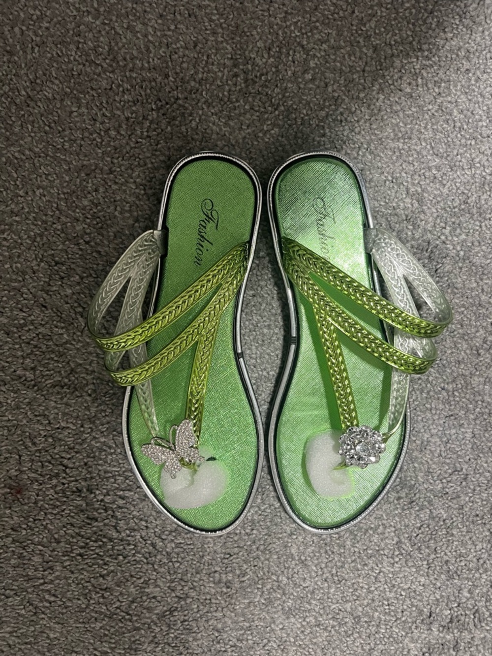 Green Butterfly and Flower Rhinestone Women's Sandals